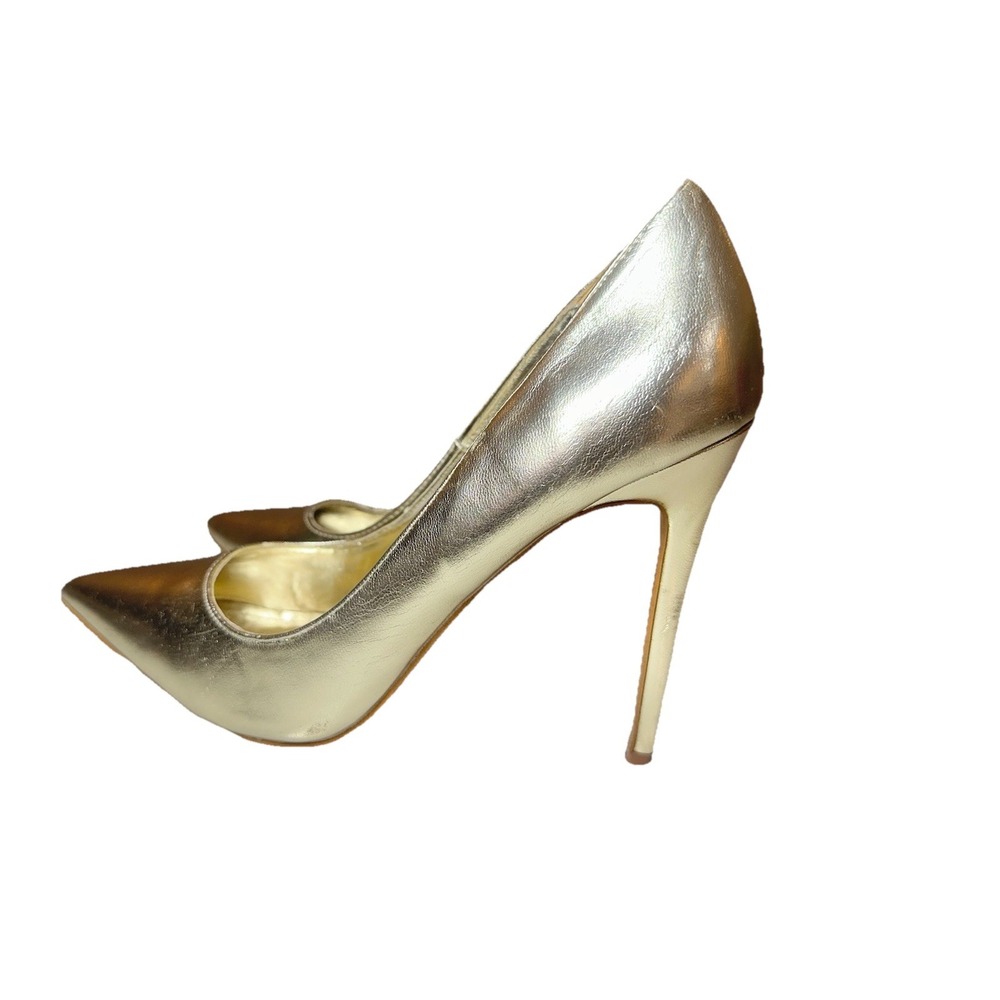 SHOE REPUBLIC LA Gold Metallic Pointed tie Pumps Slim Stilletto Heel 4,5" Sz 10